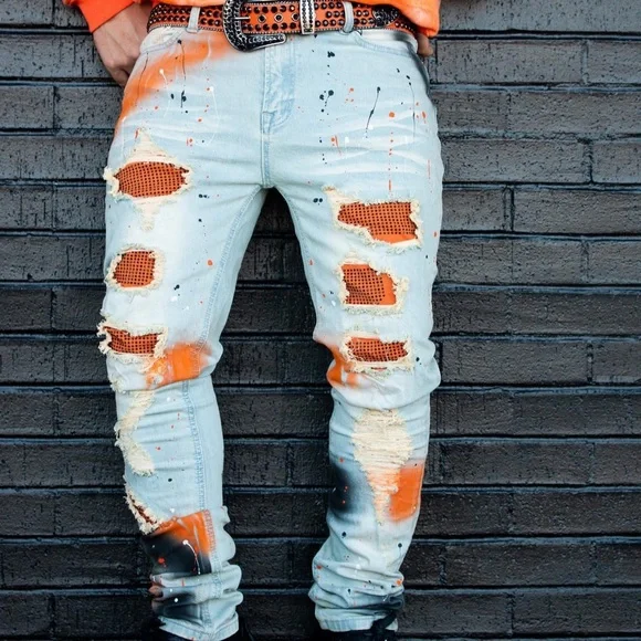 “Orange drip” premium wear Jeans